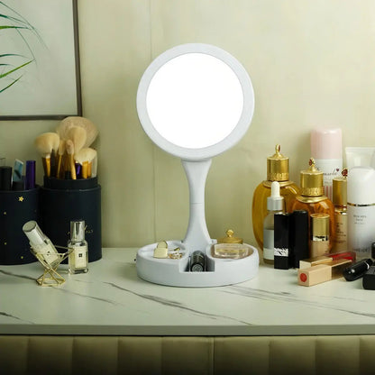 Espejo Con Luz Led Para Maquillaje Plegable + Aumento X 10 Telotenemos Espejo Redondo Circular Giratorio Para Maquillaje Blanco
