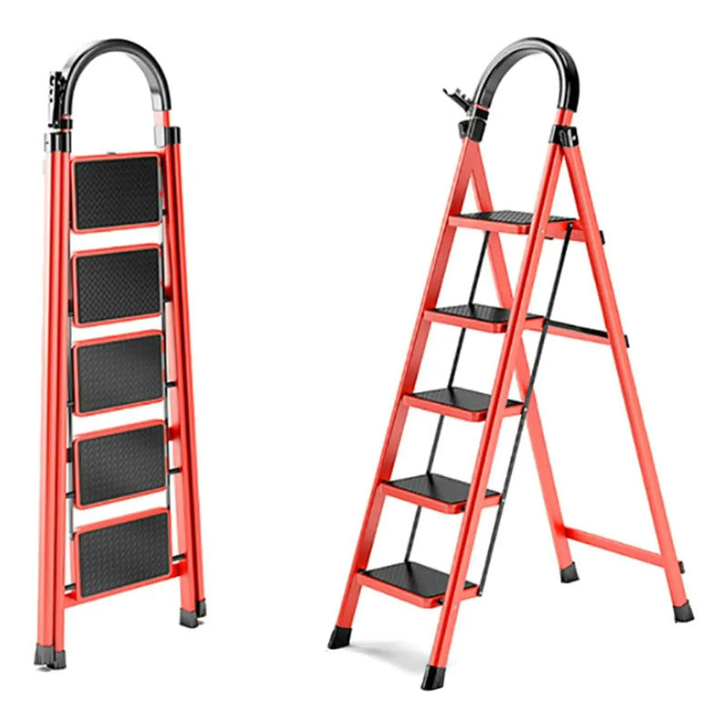 Escalera 5 Peldaño Escalones Plegable Antideslizante - Mli Color Rojo