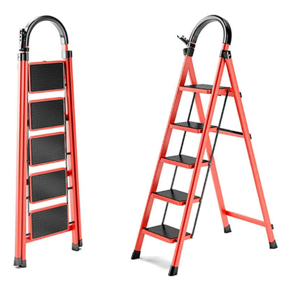 Escalera 5 Peldaño Escalones Plegable Antideslizante - Mli Color Rojo