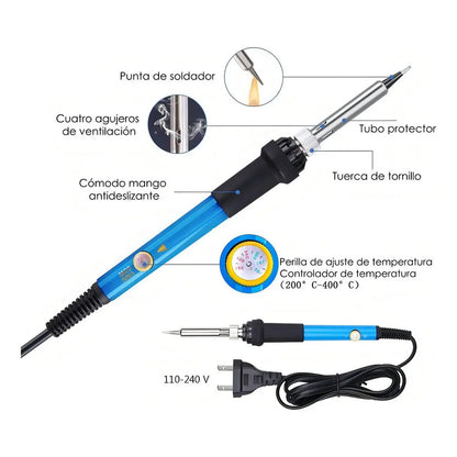 Kit Soldador De Estaño Eléctrico 60w Tipo Lápiz Temperatura Ajustable Genérica