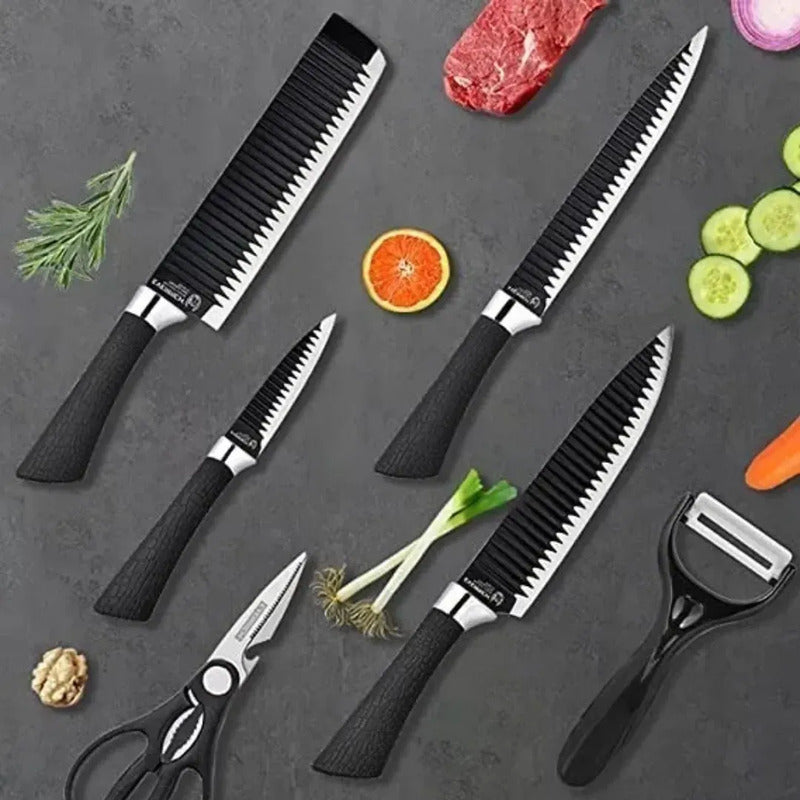 Set De Cuchillos Cocina Profesional Multiuso Tijera+pelador Negro
