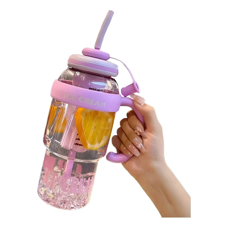Botella Taza Vaso Ice Cream 1.3 Litros Ice Cream Con Popote Violeta