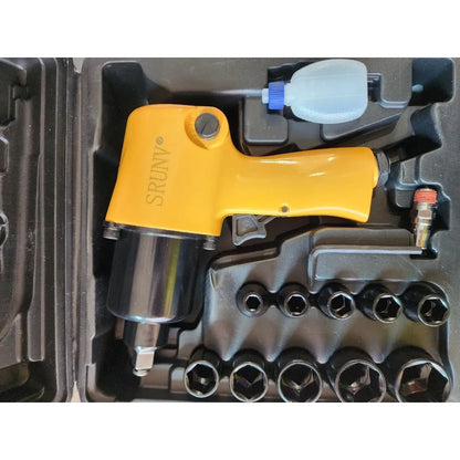 Llave Pistola De Impacto Neumatica 1/2 Maleta Accesorios Amarillo Aire