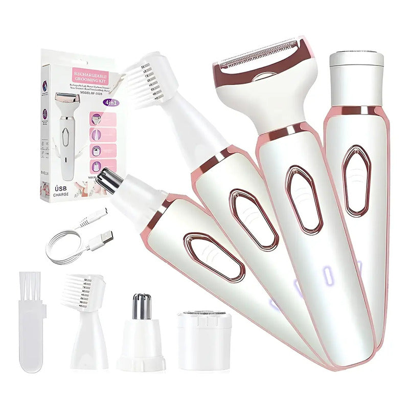 Depiladora Electrica Mujer, 4 En 1 Rasuradora Mujer Portátil Sin Dolor, Afeitadora Femenina Usb Recargable, Impermeable Ipx7, Apto Para Bikini, Axilas, Brazos Y Facial Blanco