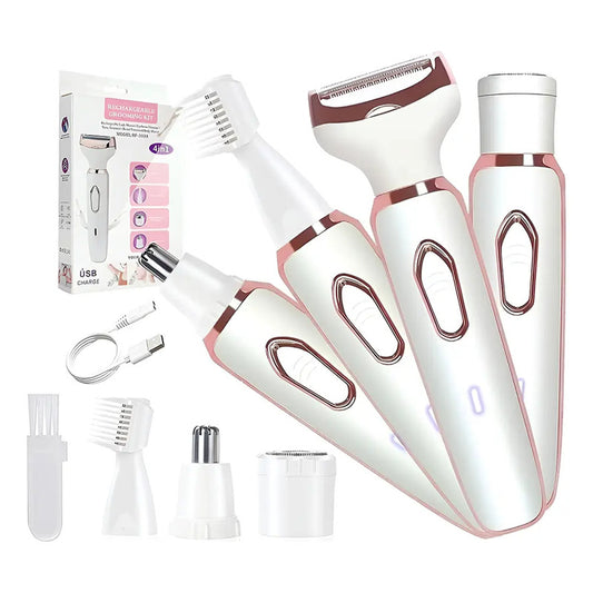 Depiladora Electrica Mujer, 4 En 1 Rasuradora Mujer Portátil Sin Dolor, Afeitadora Femenina Usb Recargable, Impermeable Ipx7, Apto Para Bikini, Axilas, Brazos Y Facial Blanco