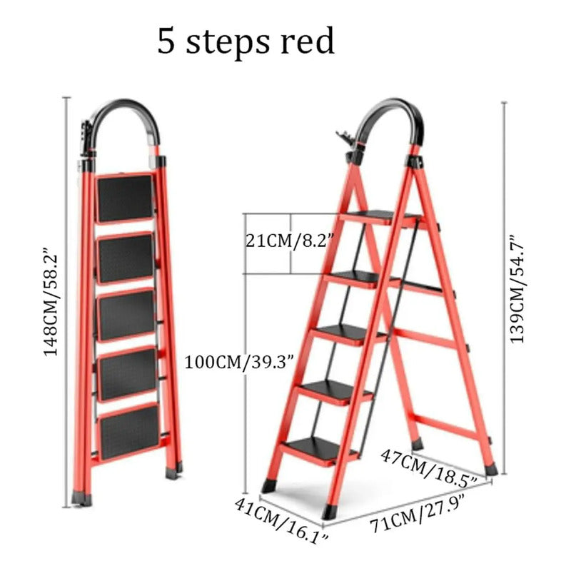 Escalera 5 Peldaño Escalones Plegable Antideslizante - Mli Color Rojo