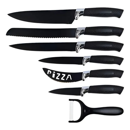 Set Cuchillos De Cocina Acero Inoxidable Antibacterial 7pcs Negro