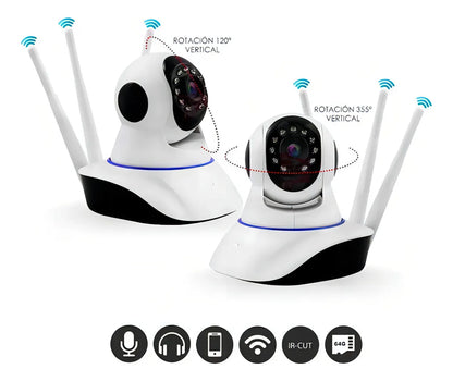 Camara Seguridad Wifi 3 Antenas Motorizada Alta Definicion Color Blanco