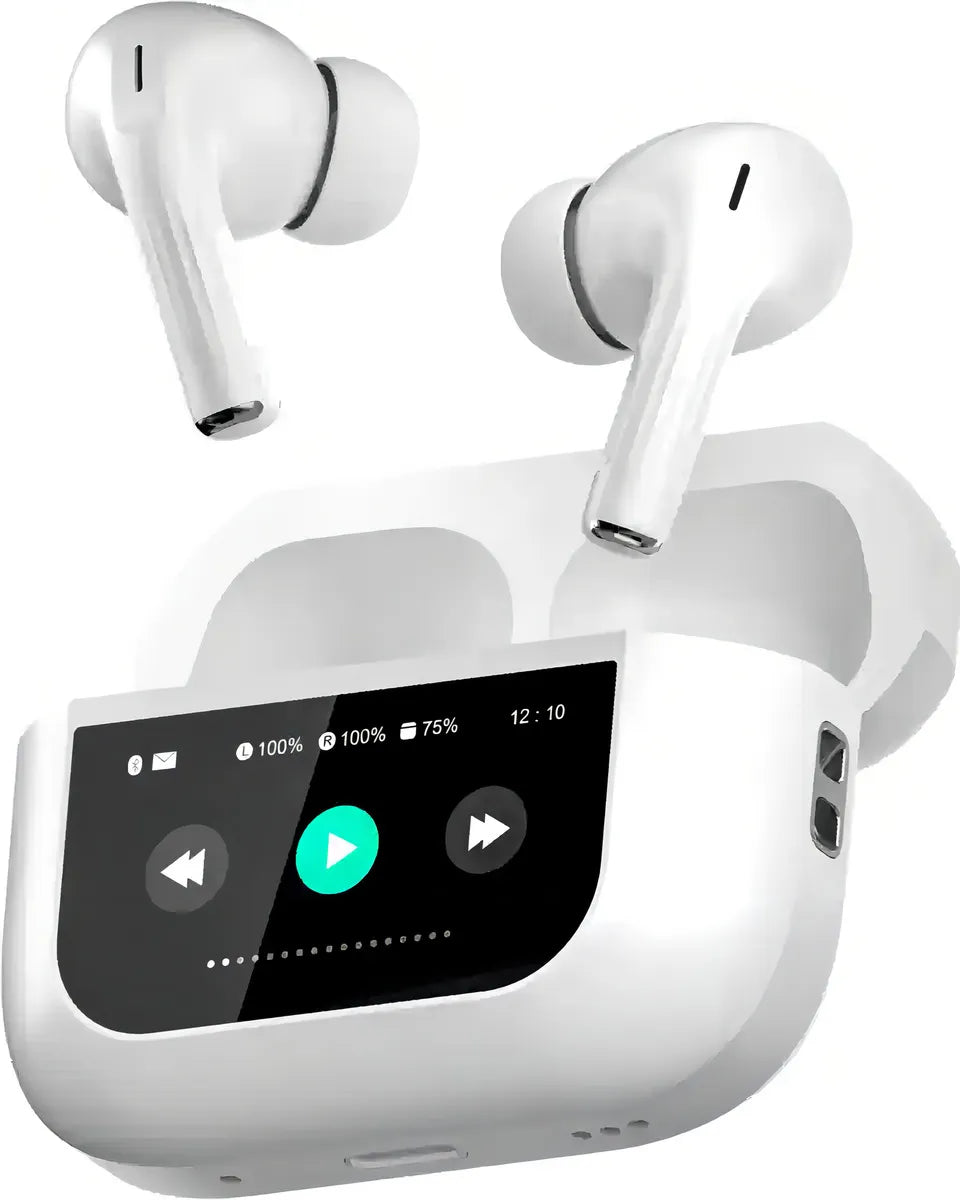 Auriculares Bluetooth A9pro Cancelación Ruido Lcd Táctil Color Blanco