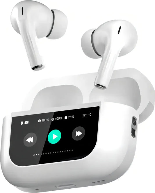 Auriculares Bluetooth A9pro Cancelación Ruido Lcd Táctil Color Blanco