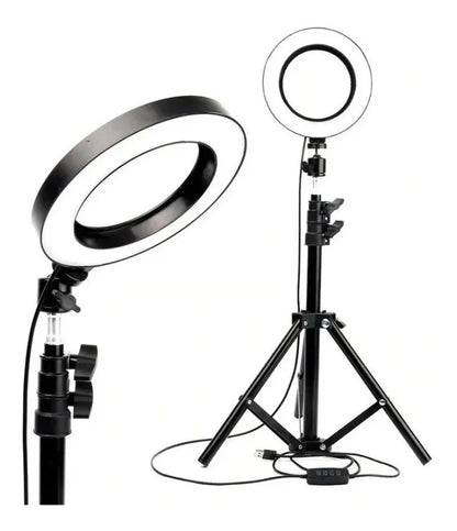 Anillo Aro Luz Led Fotografía 26 Cm + Trípode Ajustable Estructura Negro Luz Blanco frío