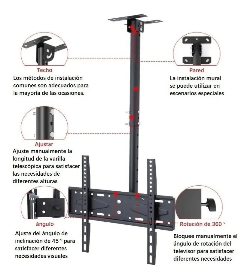 SOPORTE TV TECHO PARED AJUSTABLE 26 A 55 PULGADAS