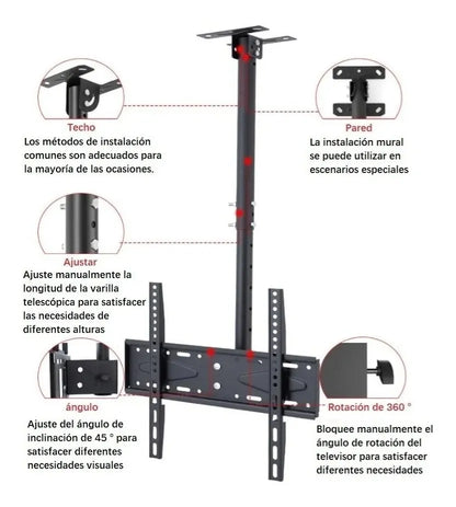 SOPORTE TV TECHO PARED AJUSTABLE 26 A 55 PULGADAS