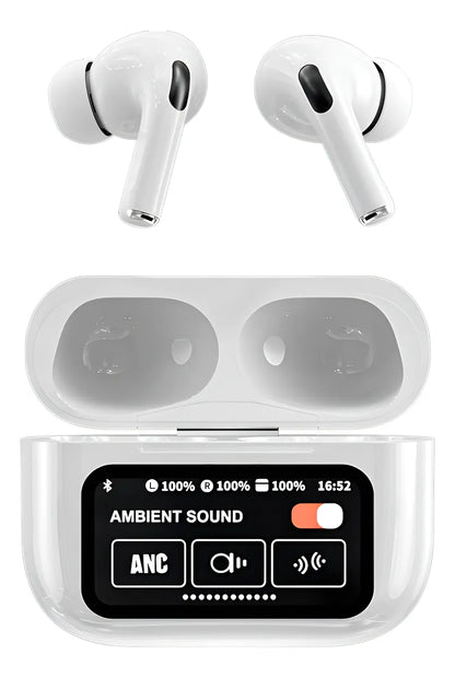 Auriculares Bluetooth A9pro Cancelación Ruido Lcd Táctil Color Blanco