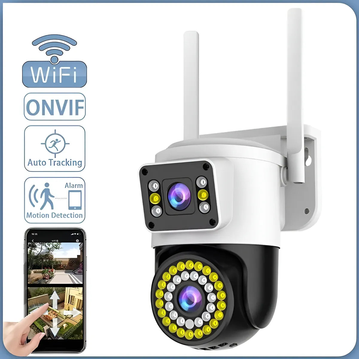Cámara Wifi Seguridad Ip Exterior Doble Lente Wifi Exterior Blanco