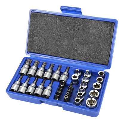 Juego Dados Torx Estrella 3/8 Hembra Macho 34 Pcs Crownman Acero Material Herramienta Resistente