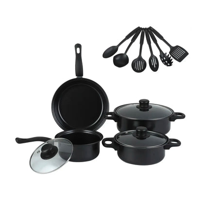 Juego De Ollas Antiadherente Mas Utensilios 13 Pcs Negro